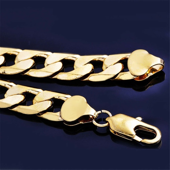 Mens gold plated curb Cuban chain necklace - Picture 4 of 8